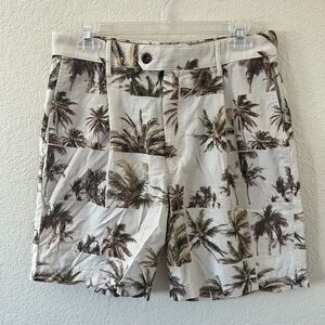 Banana Republic Mens Beige Tropical Palm Tree Linen Blend 7" Inseam Shorts 30